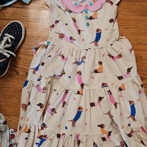 Eleanor Rose Cream Tiered Dress with Dachshund Print